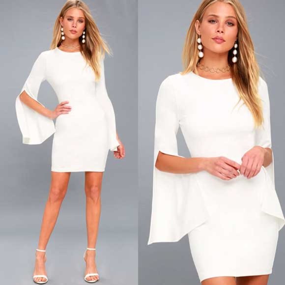 Lulus Dresses & Skirts - Lulu's Saved by the Belle White Bell Sleeve Bodycon Dress XL